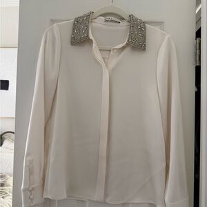 Alice + Olivia White Top with Sparkling Collar